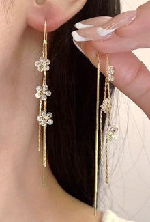  1pair Gold-Color Copper Flower & Cubic Zirconia Dangle Earrings