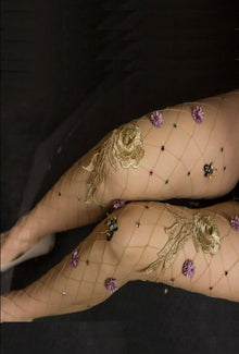  1pc Floral Decor  Fishnet Tights