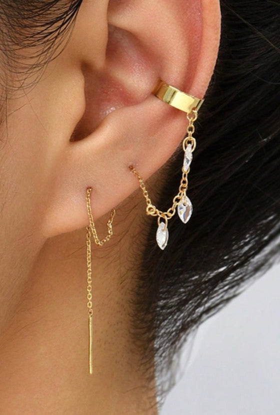 1 Pair Cubic Zirconia Dainty Chain Linked Earring